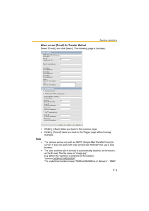 Page 121Operating Instructions
113
When you set [E-mail] for Transfer Method
Select [E-mail], and click [Next>]. The following page is displayed.
 Clicking [