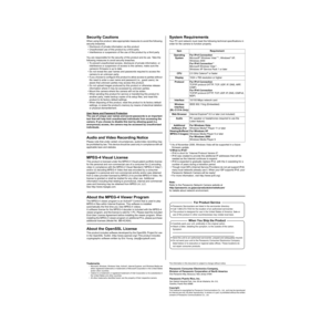 Page 2Security Cautions
When using this product, take appropriate measures to avoid the following 
security breaches.
• Disclosure of private information via this product
• Unauthorized use of this product by a third party
• Interference or suspension of the use of this product by a third party
You are responsible for the security of this product and its use. Take the 
following measures to avoid security breaches.
• To prevent unauthorized access, disclosure of private information, or 
interference or...