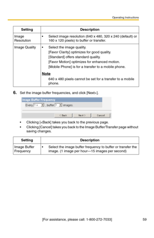 Page 95Operating Instructions
59[For assistance, please call: 1-800-272-7033]
6.Set the image buffer frequencies, and click [Next>].
 Clicking [