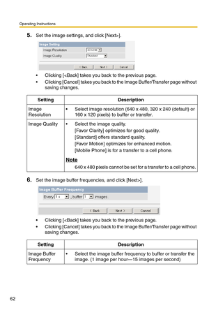 Page 62Operating Instructions
62
5.Set the image settings, and click [Next>].
 Clicking [].
 Clicking [