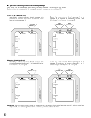 Page 6060
Activé: DUAL LANE ON (Vert)Quand il y a voiture uniquement dans le passage B, la
mémoire de personne daccueil 1 est délivrée par le
haut-parleur de passage B.
Désactivé: DUAL LANE OFF Quand il y a voiture uniquement dans le passage B, la
mémoire de personne daccueil (1 ou 2) est délivrée par
le haut-parleur de passage B. Quand il y a des voitures dans le passage A et le
passage B, la mémoire de personne daccueil 2 est
délivrée par le haut-parleur de passage B.
PASSAGE A
PASSAGE BPASSAGE APASSAGE B...