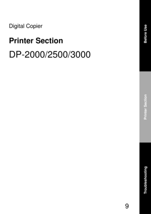 Page 99
Printer Section
Digital Copier
Printer Section
DP-2000/2500/3000
Troubleshooting
Before Use Printer Section
Troubleshooting 