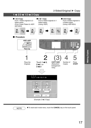 Page 1717
1 
\ \\ \
\ 2/2 
\ \\ \
\ 1/2 
\ \\ \
\ 2 Copy
CONTRASTLCD
REDIAL /PAUSE
LINE
SELECTFLASH /SUB-ADDR
SET ORIGINAL COPY
SIZE SIZE
LEDGER
LEGAL
INVOICELETTER
LETTER
MONITOR
RESET
STARTSTART
123
456
789
0
PQRSGHI
TUVJKL ABC
WXYZMNODEF
STOPON LINE
ON LINE
DATAFAXINTERNET
PRINTER
MULTI-SIZE
FEEDSORT
ALARM ACTIVE
CLEAR
ENERGY SAVERDP-3000INTERRUPTFUNCTION
TONETONE
COPYADD TONER
MON. VOL.
1 
\ \\ \
\ 2 Copy
From 1-Sided originals to 2-
Sided copies.
(From Copier Platen & i-ADF/
ADF/ADU)2 
\ \\ \
\ 1 Copy...