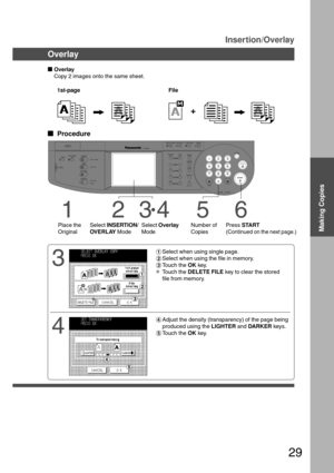 Page 2929
Making Copies
3
#Select when using single page.
$Select when using the file in memory.
%Touch the OK key.
∗Touch the DELETE FILE key to clear the stored
file from memory.
4
&Adjust the density (transparency) of the page being
produced using the LIGHTER and DARKER keys.
(Touch the OK key.
CONTRASTLCD
REDIAL /PAUSE
LINE
SELECTFLASH /SUB-ADDR
SET ORIGINAL COPY
SIZE SIZE
LEDGER
LEGAL
INVOICELETTER
LETTER
MONITOR
RESET
STARTSTART
123
456
789
0
PQRSGHI
TUVJKL ABC
WXYZMNODEF
STOPON LINE
ON LINE
DATAFAX...