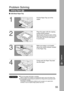 Page 5555
  
550-Sheet Paper Tray
Problem Solving
1
Pull the Paper Tray out of the
copier.
2
Place the paper with the copying
surface facing upward.
Special papers, like glossy paper, mailing
labels and transparencies cannot be used
in the Paper Tray. Use the sheet bypass
for special paper.
3
Make sure paper is not loaded
above the overfill indicator located
in the Paper Tray.
Adding Paper (
J JJ J
J)
ATTENTIONCDo not use paper with folds or wrinkles.
Refer to page 44 for details on changing the paper size...