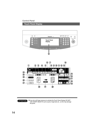 Page 1414
B4·FLS
Control Panel
Touch Panel Display
ATTENTION
Touch Panel
Display
CUse only soft finger pressure to activate the Touch Panel Display. DO NOT
USE SHARP OBJECTS such as pens, fingernails etc., as this may damage
the panel.
P014-015_4510(pb).p657/31/02, 10:44 AM 14 