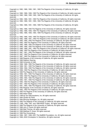 Page 10714. General Information107
Copyright (c) 1982, 1986, 1990, 1991, 1993 The Regents of the University of California. All rights 
reserved.
Copyright (c) 1982, 1986, 1990, 1993 The Regents of the University of California. All rights reserved.
Copyright (c) 1982, 1986, 1990, 1993, 1994 The Regents of the University of California. All rights 
reserved.
Copyright (c) 1982, 1986, 1991, 1993 The Regents of the University of California. All rights reserved.
Copyright (c) 1982, 1986, 1991, 1993, 1994 The Regents...