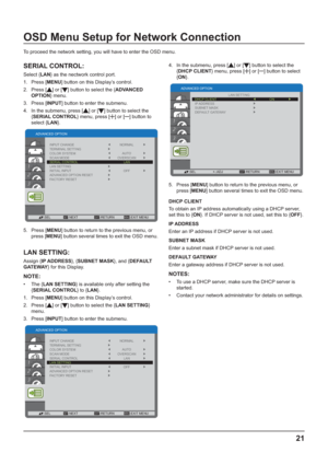 Page 2121
OSD Menu Setup for Network Connection
	
	
		
	
		=E

SERIAL CONTROL:
E	