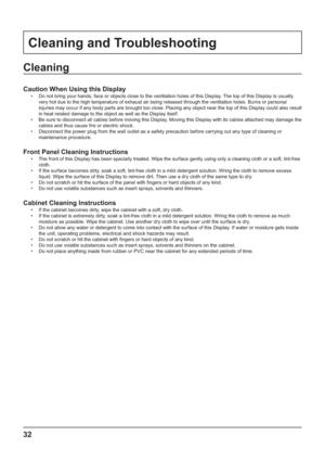 Page 3232
Cleaning and Troubleshooting
Cleaning
Caution When Using this Display
z 
	#


(#A	

		
		

(	

	(	




					(
	#

		
		

^





A
(
#	
#		
