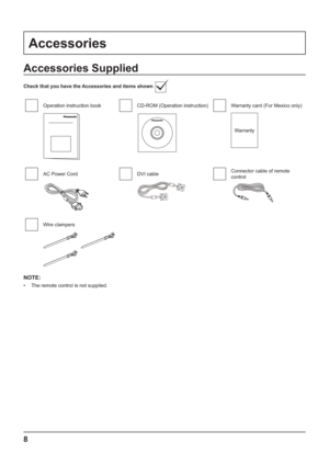 Page 88
Accessories
Accessories Supplied
Check that you have the Accessories and items shown 
=	


		
#4=O!=	


		
@
	!1O

Warranty
94