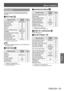 Page 63Menu navigation
ENGLISH - 63
Settings
Sub-menu
The sub-menu of the selected main menu item is 
displayed, and you can set and adjust items in the 
sub-menu.
▶■[PICTURE] 
Sub-menu item Factory 
default Page
[PICTURE MODE]
[STANDARD]*165
[CONTRAST] [0] 66
[BRIGHTNESS] [0] 66
[COLOR] [2]
*166
[TINT] [–2] 66
[COLOR TEMPERATURE] [DEFAULT] 66
[GAMMA] [DEFAULT] 68
[SYSTEM DAYLIGHT VIEW] [OFF] 68
[SHARPNESS] [8] 68
[NOISE REDUCTION] [2] 69
[DYNAMIC IRIS] [2] 69
[SYSTEM SELECTOR] [YP
BPR]*170
*1: Depends on the...