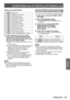 Page 83[3D SETTINGS] menu (PT-DZ21KU and PT- DS20KU only)
ENGLISH - 83
Settings
▶zItems set in [3D SYNC2]
[OFF]
Not used.
[1] Stereo synch output
[2] 3D trigger output
[3] Through 3D SYNC1
[4] Stereo synch output
[5] 3D trigger output
[6] Through 3D SYNC1
[7] Stereo synch output
[8] 3D trigger output
[9] Frame synch output
[10] Frame synch output
[11] 3D IR TRANSMITTER (–) output
6) If you selected [1], [4], [7], or [10], 
press 
▲▼ to select [STEREO SYNC 
OUTPUT DELA
Y] and press ◀▶ to set 
the amount of delay...