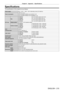 Page 215Chapter 6 Appendix — Specifications
ENGLISH - 215
Specifications
The specifications of the projector are as follows.
Power supply200   V - 240   V ~ (200   V - 240   V alternating current), 50   Hz/60   Hz
Power consumption 2
  060   W (11.5  
A)
When [ST

ANDBY MODE] is set to [ECO]: 0.3   W
When [STANDBY MODE] is set to [NORMAL]: 4
  W
DLP chip Size
PT
-

DZ21K224.4
  mm (0.96") (aspect ratio 16:10)
PT
-

DS20K224.1
  mm (0.95") (aspect ratio 4:3)
PT
-

DW17K221.6
  mm (0.85") (aspect ratio...