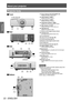 Page 22About your projector
22 - ENGLISH
Preparation
Projector body
▶■Front
(1) (2) (3) (4) (5)
(6) (7) (8) (6)
 ■Rear
(9)
(10) (11) (12)
(1) Power indicator
Displays the status of the power.
(2) Lamp indicator  Displays the status of lamp 1.
(3) Lamp indicator  Displays the status of lamp 2.
(4) Temperature indicator  Displays the internal temperature status.
(5) Filter indicator  Displays the status of the air filter unit.
(6) Adjustable feet Adjusts the projection angle.
(7) Remote control signal receiver...