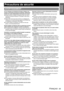 Page 65Information Importante
FRANÇAIS - 65
Précautions de sécurité
Si l on remarque une émission de fumée, d odeurs sus-
pectes ou de bruits provenant du projecteur, débrancher 
la fiche du cordon d alimentation de la prise de courant.
 Ne pas continuer dutiliser le projecteur dans ces cas-là, 
autrement cela peut entraîner un incendie ou des chocs 
électriques.
 Après sêtre assuré que de la fumée ne se dégage plus, 
sadresser à un centre technique agréé et de-mander que 
les réparations nécessaires soient...