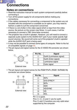 Page 2222
Connections
Notes on connections
•  Read the instruction manual for each system component carefully before
connecting it.
•   Turn off the power supply for all components before making any
connections.
•   If the cables necessary for connecting a component to the system are not\
included with the component or available as an option, you may need to
fashion a cable to suit the component concerned.
•   If there is a lot of jitter in the video signal which is input from the \
video
source, the picture...