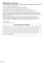 Page 8484English
Software License
This product incorporates the following software:
(1) the software developed independently by or for Panasonic Corporation,
(2) the software owned by third party and licensed to Panasonic Corporation,
(3) the software licensed under the GNU General Public License, Version 2.0 (GPL V2.0),
(4) the software licensed under the GNU LESSER General Public License, Version 2.1 (LGPL V2.1), and/or
(5) open source software other than the software licensed under the GPL V2.0 and/or LGPL...