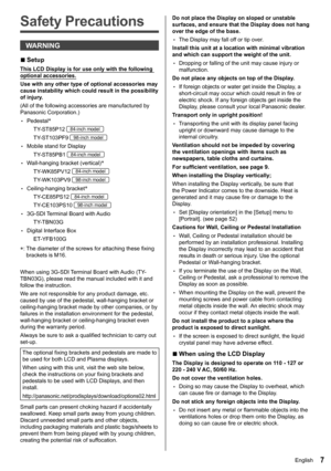 Page 77English
   
Safety Precautions
 
WARNING
  ■ 
Setup
 
