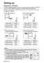 Page 1818-ENGLISH
Setting-up
Projection methods
In way of installing projector, any one of the following four projection methods
are used. Select whichever projection method matches the setting-up
method. (The projection method can be set from the “OPTION” menu. Refer
to page 48 for details.)
BFront-desk projectionBFront-ceiling projection
BRear-desk projection
(Using a translucent screen)BRear-ceiling projection
(Using a translucent screen)
Menu items Setting
FRONT
DESK FRONT/REAR
DESK/CEILINGMenu items...