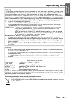 Page 3Important 
Information
Important Safety Notice
ENGLISH - 3
Information on Disposal in other Countries outside the European
This symbol is only valid in the European Union.
If you wish to discard this product, please contact your local authorities or dealer and ask for the correct 
method of disposal. WARNING:
This equipment has been tested and found to comply with the limits for a Class B digital device, pursuant to Part 
15 of the FCC Rules. These limits are designed to provide reasonable protection...