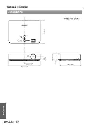 Page 50Appendix
Technical Information
ENGLISH - 50
Dimensions
 