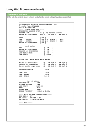 Page 1919
Using Web Browser (continued)
Contents of mail sent   
 Mail with the contents shown below is sent when the e-mail settings have been established. 