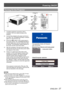 Page 27Powering ON/OFF
ENGLISH - 27
Basic Operation
Complete peripheral connections (with a 1 ) 
computer, VCR, etc.) before turning on the 
projector.
Connect the projector’s AC power cord into an 2 ) 
AC outlet. The  indicator 
lights red. Open the lens cap.
Press the 3 )  button on the control panel or  
the remote control. The  
indicator lights green and the cooling fans start 
to operate. The preparation display appears on 
the screen and the count down starts.
After the countdown, the input source that...