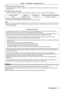 Page 17ENGLISH - 17
 
r Using the projector outside the country
Note that depending on countries or regions there are restrictions on th\
e channels and frequencies at which you can use 
the wireless LAN.
 
r Available wireless LAN channels
  The channels (frequency range) that can be used differ according to the country or region. Refer to the table below.
Country or region StandardChannels used Frequency band (Center frequency)
Global IEEE802.11b/g/n 1 - 11 channel 2.412 GHz - 2.462 GHz
 The frequency and...