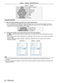 Page 94[USER1] ~ [USER3]
[SSID]Panasonic Projector
[DHCP]OFF
[IP ADDRESS]1 9 2 .1 6 8 .11.1 0 0
[SUBNET MASK]255.255.255.0
[DEFAULT GATEWAY]1 9 2 .1 6 8 .11.1
[AUTHENTICATION]OPEN
[ENCRYPTION]NONE
[CHANNEL]11
[DNS1]/[DNS2]NONE
Computer operation
1) Make the network setting according to your system administrator.
 fIf you select [M-DIRECT] for [WIRELESS LAN] in the network menu, the IP  address will automatically be acquired.
 fIf you select default settings of [USER1] ~ [USER3] for [WIRELESS LAN] in the network...