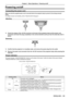 Page 35Powering on/off
Connecting the power cord
Make sure that the supplied power cord is securely fixed to the projector body to prevent it from being removed 
easily.
For details of power cord handling, refer to “Read this first!” (x page 2).
Attaching 
1) Check the shapes of the  terminal on the back of the projector bo\
dy and the power cord 
connector and insert the plug completely in the correct direction (unti\
l you hear the side tabs click in 
place).
Removing
1) Confirm that the projector is in...