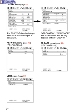 Page 3434
\bPTI\b\fSHUTTER
\bSD
AUT\b KEYST\b\fE
RGB/YPbPr
RGB2 SELECT
BACK C\bL\bR
FR\b\fT/REAR
DESK/CEILI\fG
LAMP P\bWER
LAMP RU\f TIME
\fEXT PAGE @10 H
\bFF
\bFF
RGB
I\fPUT BLUE
FR\b\fT DESKL\bW \b\f
\b\f
YPbPr
\bUTPUT BLACKREAR
CEILI\fG HIGH
SELECT:[^][@]
ADJUST:[{][}] E\fTER:[E\fTER]
ESC:[ME\fU]\bPTI\b\fPREVI\bUS PAGE ^
FA\f C\b\fTR\bL
WEB C\b\fTR\bL
WEB STA\fDBY
WEB PASSW\bRD
C\b\fTR\bL KEY
FU\fC1
SET ID             \T   ALL
AUT\b P\bWER \bFF      D\TISABLESTA\fDARD
\bFF
\bFF
\bFF
MUTE HIGH
\b\f
\b\f...