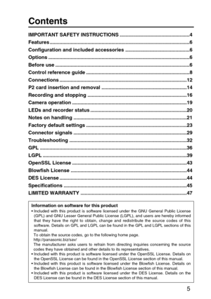 Page 55
Contents
IMPORTANT SAFETY INSTRUCTIONS ..................................................4
Features ....................................................................................................6
Configuration and included accessories ..............................................6
Options .....................................................................................................6
Before use...