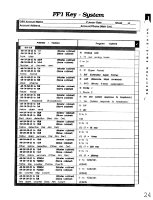 Page 390IF1 Key - System 
Account Address 
Account Phone (Main List) 
Address / Feature 
-4#-l#-l#-(0 to I)# 
(Master cablnet) 
-5#-l#-l#-(0 to l)# 
Glave cabhot) 
Trunk class 
-4#-l#-2X-(0 to 24)# 
(Master cabhot) 
-M-l#-2#-(0 to 24)# 
Glave cablnetl 
Number of channels used 
-4#-l#-3#-(0 to l)# @laster cabinet) 
-s#-1x-3#-(0 to 1)# 
(Slave cabinet) 
Frame format 
-4#-1#-4#-(0 to l)# 
(Master cabinet) 
-5#-1#-4#-(0 to l)li 
Wave cablnet) 
Clear chawwl 
-4#-l#-sr-co to l# 
-St-l#-5#-(0 to 1M (Master cabinet)...