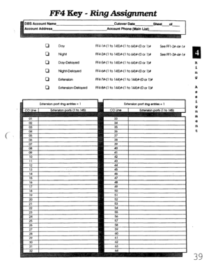 Page 405liYF4 Key - Ring Assignment 
DBS Account Name 
Accbunt Address Cutover Date 
sheet of 
Account Phone (Main List) 
cl Day FF4-1 X-(1 to 145)%-(1 to &I)#-(0 or l>U 
See FFl -2X-4+ 1 # 
0 Night FF4-2X-(1 to 14!Wo to &I)#-(0 or 1)P 
See FFl-2#-4R-lt 
0 Day-Delayed FF4-5+(1 to 14%&o to &W-(0 or 1Y 
c1 Night-Delayed FF4-W(1 to 14!5)#< 1 to 64)%