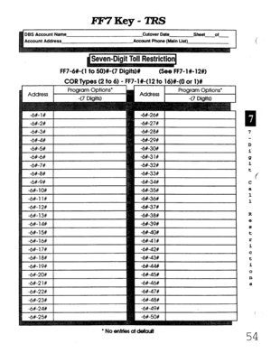 Page 420DBS Account Name Cutover Date 
sheet of 
Account Address Account Phone (Main List) 
FF7-6#-(1 
F7-l#-(12to 16)#-(Oar l)# 
l Noentriesatddautt 
D 
i 
Q 
i 
t 
c 
C 
a 
1 
1 
R 
e 
s 
t 
r 
i 
C 
t 
i 
0 
n 
S 
54  