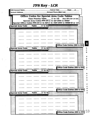 Page 425DES Account Name 
Account Address Cutover Date 
sheet of 
Account Phone (Main List) 
Time Priority Table 
Special Area Codes FF8-3#-(1 to 4)#-(000 to 999)# 
- - - - - 
- - 
- - - - 
fiecial Area Code Table 4)~  (1 to 
- - - - - 
:: :. .: . . . y.: :.:.:.: :.-. 
- - - - - - 
- - - - - 
- - - - - - 
dOffice Code Entries (000 to 999)1 
S 
P 
e 
C- 
i 
a 
1 
A 
t 
e 
a  