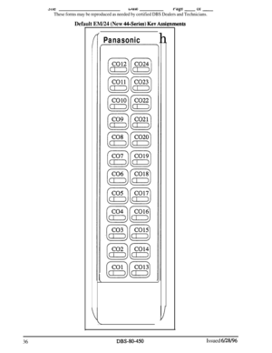 Page 72931l.clJalJzragt:- (Jr-
These forms may be reproduced as needed by certified DBS Dealers and Technicians.
Default EM/24 (New 44-Series) Kev Assirmments
Panasonich
36DBS-80-450Issued 6/28/96 