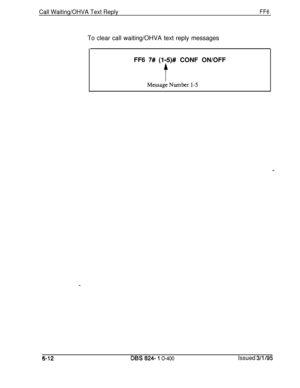 Page 393Call Waiting/OHVA Text ReplyFF6
To clear call waiting/OHVA text reply messagesFF6 
7# (l+)#CONF ON/OFF
G-12DBS 824- 1 O-400Issued 3/l /95 