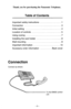 Page 4Thank you for purchasing the Panasonic Telephone. 
Table of Contents 
Important safety instructions ................. .I 
Connection ............................... . 
Initial setting ............................. .4 
Location of controls ........................ .5 
Using overlay ............................. .7 
Installing the card holder .................... .8 
Wall mounting ............................ .9 
Important information 
....................... 10 
Accessory order information .......... Back...