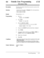 Page 342460Outside Line Programming414
Disconnect Time
DescriptionDetermines the amount of time between successive accesses to the
same outside line.
Selectionl Outside line (CO) number: 1 through 3, * ( * =all outside lines)
l Time (seconds): 1.5 / 4.0
l Time (seconds): 1.5 / 4.0
DefaultAll outside lines - 1.5 s
Programming1.
2.
3.
4.
5.
6.
7.
8.
Enter 414.
Display: 414 DISCONNECT
Press NEXT.
Display: CO Line NO?+
Enter an outside line number.
To program outside line number 1, you can also press NEXT.
Display...