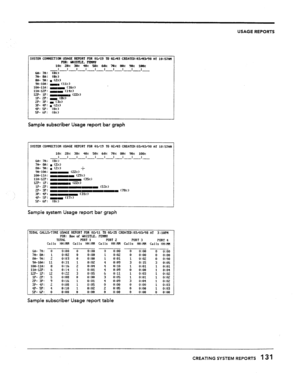 Page 128USAGE REPORTS 
SYSIEN CONNECTION USME REPORT FOR Ql/19 TO 82/83 CAEATED:63/83/98 IW 10:57cy1 
mn: WISTLE. PENNY loz m 382 464 58: 66/. 782 8cJL 964 lew 
I I I I1  1 * . : : I I : : : 
6R- M: (VA1 
71% 8Q: t&r) 
RR- 9fi: . (2x1 
9A-lQA: -. (1lZ) 
lQA-llA: ,--, (16zl 
llA-12P: -- (14x) 
12P- 1P: ~-, (22x1 
lP- 2P: - (VA) 
ZP- 3P: m (3x1 
3P- 4P: . (ZX) 
4P- 5P: (Qz~ 
5P- 6P: (8%) 
Sample subscriber Usage report bar graph 
SYSIEtl CONNECTION USfiGE REPORT FOR Q1/19 TO 82~33 CREATED:Q3/83/98 AT 10:57Atl 
1Vz...