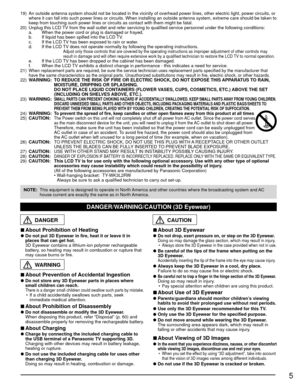 Page 55
19)  An outside antenna system should not be located in the vicinity of overh\
ead power lines, other electric light, power circuits, or where it can fall into such power lines or circuits. When installing an \
outside antenna system, extreme care should be taken to 
keep from touching such power lines or circuits as contact with them mig\
ht be fatal.
20)  Unplug this LCD TV from the wall outlet and refer servicing to qualified service personn\
el under the following conditions:
  a.  When the power...