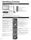 Page 1212
Identifying Controls
Note
  The TV consumes a small amount of electric energy even when turned off.  Do not place any objects between the TV remote control sensor and remote control.
TV controls/indicators
C.A.T.S  (Contrast Automatic Tracking System) Power indicator ( on: red, off: no light)
Changes the input mode
Chooses menu and submenu entries Volume up/down Selects channels in sequence
Front of the TV
 POWER buttonMenu navigations
Remote control 
sensor within about 
23 feet (7 meters) 
in front...
