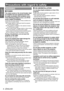 Page 66 - ENGLISH
Important  
Information
Precautions with regard to safety
WARNING
POWER
 
„
The mains socket or the circuit breaker shall 
be installed near the equipment and shall 
be easily accessible when problems occur. 
If the following problems occur, cut off the 
power supply immediately.
Continued use of the projector in these conditions will 
result in fire or electric shock.
If foreign objects or water get inside the projector, 
 
z
cut off the power supply.
If the projector is dropped or the...