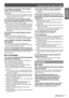 Page 7Precautions with regard to safety
ENGLISH - 7
Important  
Information
Do not place your hands or other objects 
close to the air outlet port.
Doing so will cause burns or damage your hands or 
other objects.
Heated air comes out of the air outlet port. Do not 
 
z
place your hands or face, or objects which cannot 
withstand heat close to this port.
Do not look into or touch the lights emitted from the lens while the projector is being used.
Doing so can cause burns or loss of sight.
Strong light is...