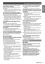 Page 7Precautions with regard to safety
ENGLISH - 7
Important  
Information
Do not place your hands or other objects 
close to the air outlet port.
Doing so will cause burns or damage your hands or 
other objects.
Heated air comes out of the air outlet port. Do not 
 
z
place your hands or face, or objects which cannot 
withstand heat close to this port.
Do not look into or touch the lights emitted from the lens while the projector is being used.
Doing so can cause burns or loss of sight.
Strong light is...