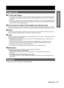 Page 11ENGLISH – 11
Getting Started
Notes on use
To view clear images:
●  The audience cannot enjoy high-contrast and clear images if outside light or the illumination interferes the 
screen surface. Draw window curtains or blinds, turn off the lightings near the screen or take other proper 
measures.
●  In rare cases, wafture can occur on the screen affected by the warm air from the exhaust port depending on 
the environment. Make sure that there is no equipment in front of the set which will recirculate the...