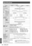 Page 104Specifications
104 - ENGLISH
Appendix
The following table describes the specifications of the projector.
Model No. PT-DW730UPT-DW730UL PT-DX800UPT-DX800UL
Power supply AC 120 V 50 Hz/60 Hz
Power consumption 790 W
(When [STANDBY MODE] is set to [ECO]: 0.2 W
When [STANDBY MODE] is set to [NORMAL]: 8 W)
Amps 7.5 A
DLP 
chip Size
0.65" (aspect ratio 16:10) 0.7" (aspect ratio 4:3)
Display system One-unit DLP chip, DLP type
Number of pixels 1 024 000 pixels
(1 280 x 800 dots) 786 432 pixels
(1 024 x...