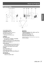 Page 21About Your Projector
ENGLISH - 21
Preparation
(1) Lens Release Button
(2) Indicators (Æpage 22) 
(3) Daylight view sensor (Æpage 57)
(4) Lamp cover (Æpage 97)
     The lamp unit is located inside. 
(5) Speaker
(6) Projection Lens
     (for PT-EZ570U, PT-EW630U, PT-EW530U,  
PT-EX600U and PT-EX500U) 
(7) Remote control signal receiver (Front & Top)
(8) Side Control (Æpage 22)
(9) Air outlet port
Hot air is exhausted from the exhaust vent. Do • 
not put heat-sensitive objects near this side.
(10) Remote...