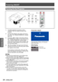 Page 38Powering ON/OFF
38 - ENGLISH
Basic Operation
Complete peripheral connections (with a 1 ) 
computer, VCR, etc.) before turning on the 
projector.
Connect the projector’s AC power cord into an 2 ) 
AC outlet. The  indicator 
lights red.
Press the  button on the side control or 
the  button on the remote control. 
The  indicator lights 
green and the cooling fans start to operate. The 
preparation display appears on the screen and 
the count down starts.
After the countdown, the input source that was 4 )...